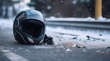 Traffic accident with a motorcycle on the roadの写真素材