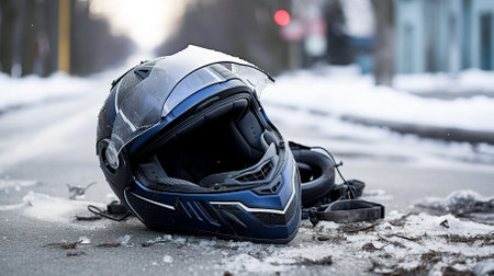 Traffic accident with a motorcycle on the roadの写真素材