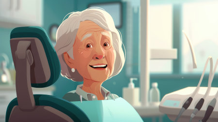 Illustration of an elderly woman at a dentist appointment. High quality illustrationの写真素材
