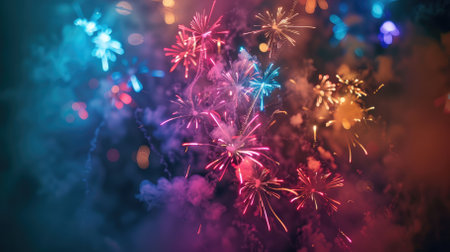 Large festive fireworks close-up on a dark sky. High quality photoの素材