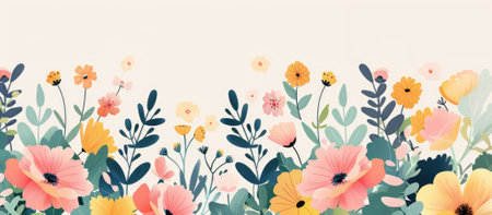 Illustration of various wildflowers as wallpaper or greeting card. High quality photoの素材