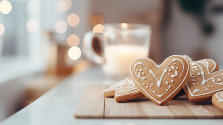 Festive delicious heart shaped cookies for Valentine's Day. High quality photoの素材