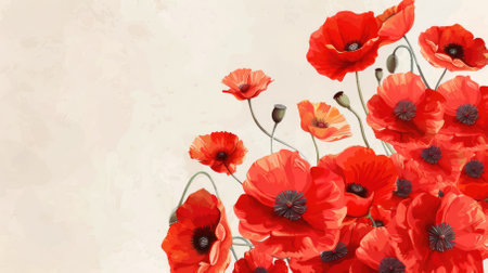 Illustration of poppies on a light background with space for text. High quality photoの素材