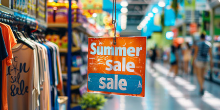Signboard with summer discounts close-up. High quality photoの素材