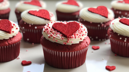 Festive delicious cupcakes for Valentine's Day. High quality photoの素材