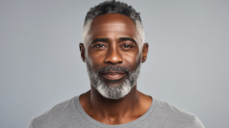 Cute dark-skinned mature man with beard on light background. High quality photoの素材
