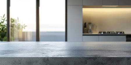 Modern kitchen counter with plants and cooking utensils in a bright, stylish kitchen, ready for meal preparation. High quality photoの素材