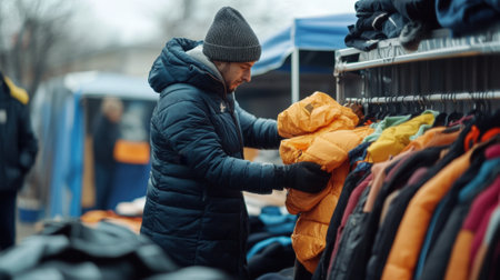 Person Browsing Clothes at a Flea Market. High quality photoの素材
