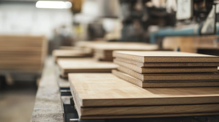 Oriented Strand Board (OSB) Panels in a Wood Processing Factory. High quality photoの素材