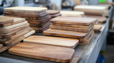 Wooden Cutting Boards in a Manufacturing Facility for Kitchenware Productionの素材