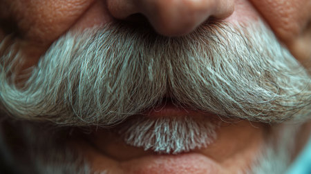 Close-Up of Thick Curled Mustache on Mans Face with Detailed Hair Texture. High quality photoの素材