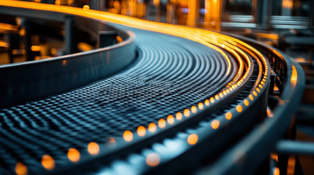 Modern Automated Conveyor Belt System in an Industrial Manufacturing Facility. High quality photoの素材