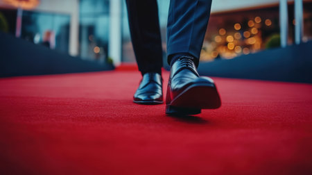 Close-Up of Man Walking on Red Carpet at Formal Event. High quality photoの素材
