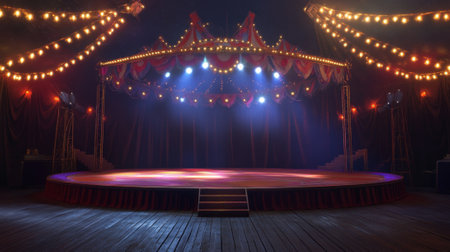 Vintage Theater Stage with Red Curtains and Dramatic Lighting. High quality photoの素材