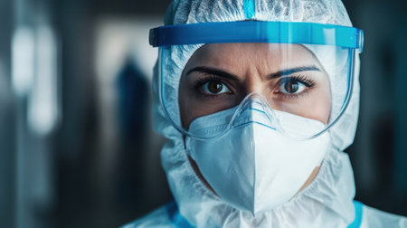 Healthcare Worker in Full Protective Gear with Face Mask and Goggles. High quality photoの素材