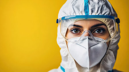Healthcare Worker in Full Protective Gear with Face Mask and Goggles. High quality photoの素材