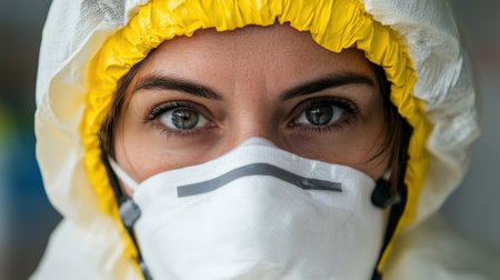 Healthcare Worker in Full Protective Gear with Face Mask and Goggles. High quality photoの素材
