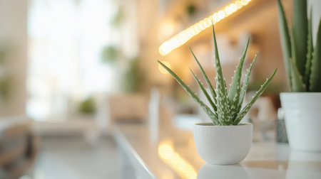 A pot of aloe vera stands in a beauty salon or store. High quality photoの素材