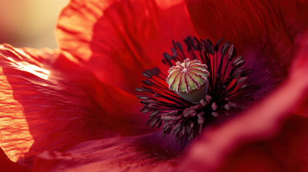 Close-up of bright red poppy with seeds. High quality photoの素材