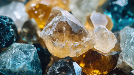 Close-up of uncut diamonds on background with multiple gemstones. High quality photoの素材