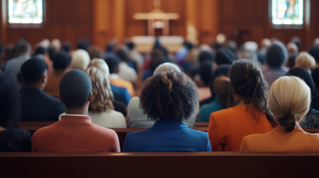 Diverse congregation gathered in church. High quality photoの素材