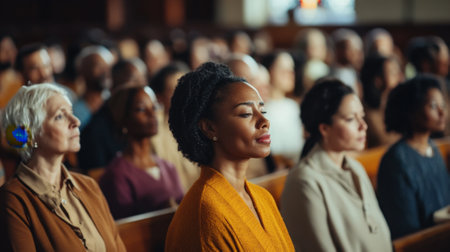 Diverse congregation gathered in church. High quality photoの素材