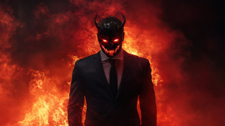 Devil in disguise: Portrait of man in suit with devil. High quality photoの素材