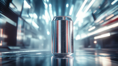 Digital visualization of aluminum energy drink against futuristic background. High quality photoの素材