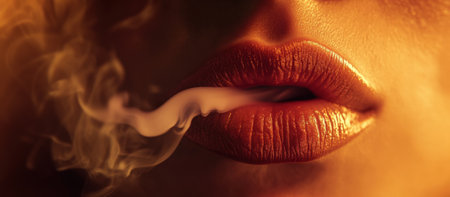 Female lips against nightclub background with smoke close-up. High quality photoの素材