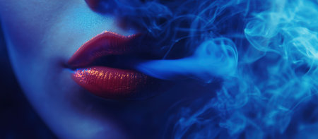 Female lips against nightclub background with smoke close-up. High quality photoの素材
