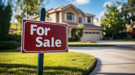"For Sale" sign opposite beautiful country house. High quality photoの素材