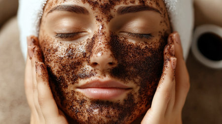 Female skin with coffee massage scrub application. High quality photoの素材