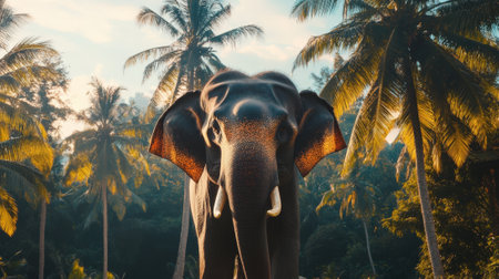 Elephant against the backdrop of palm trees. High quality photoの素材