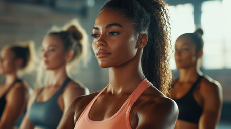 Group of multiethnic sportswomen in yoga class. High quality photoの素材