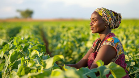 Hardworking ethnic woman farmer working in the field. High quality photoの素材