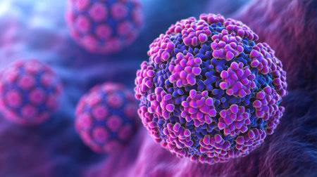 Human papillomavirus (HPV) structure close-up. High quality photoの素材