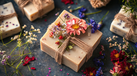 Handmade soap gift set with flowers natural packaging. High quality photoの素材