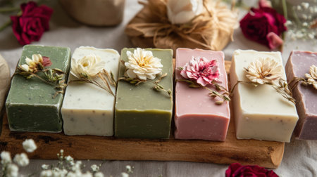 Handmade soap gift set with flowers natural packaging. High quality photoの素材