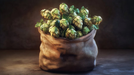 Hops cones in a bag close up. High quality photoの素材