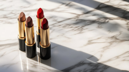 Luxurious lipstick collection on marble surface. High quality photoの素材