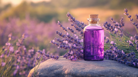 Lavender tincture bottle on stone countertop with lavender. High quality photoの素材