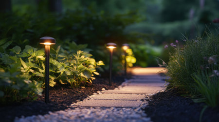 Modern outdoor lighting design for backyard landscape. High quality photoの素材