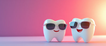Characters with playful buck teeth in sunglasses - copy space. High quality photoの素材
