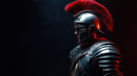 Roman soldier in full armor with red plume. High quality photoの素材