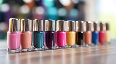 Assortment of nail polishes on manicure table. High quality photoの素材