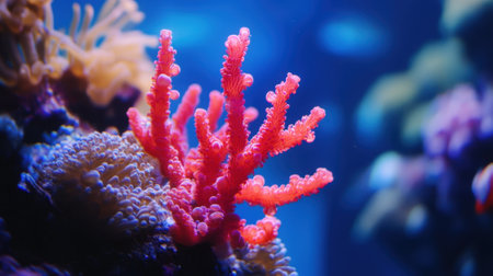 Red coral close-up underwater in aquarium. High quality photoの素材