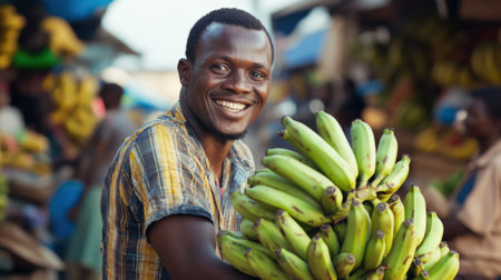 Portrait of smiling African banana vendor at market. High quality photoの素材
