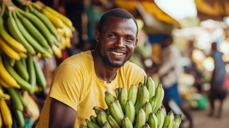 Portrait of smiling African banana vendor at market. High quality photoの素材