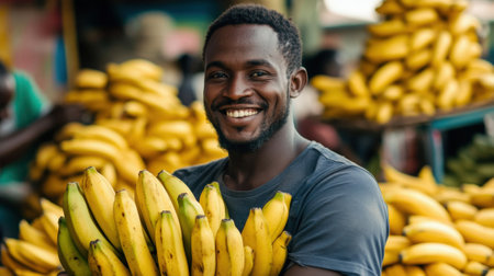 Portrait of smiling African banana vendor at market. High quality photoの素材