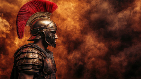 Roman soldier in full armor with red plume. High quality photoの素材